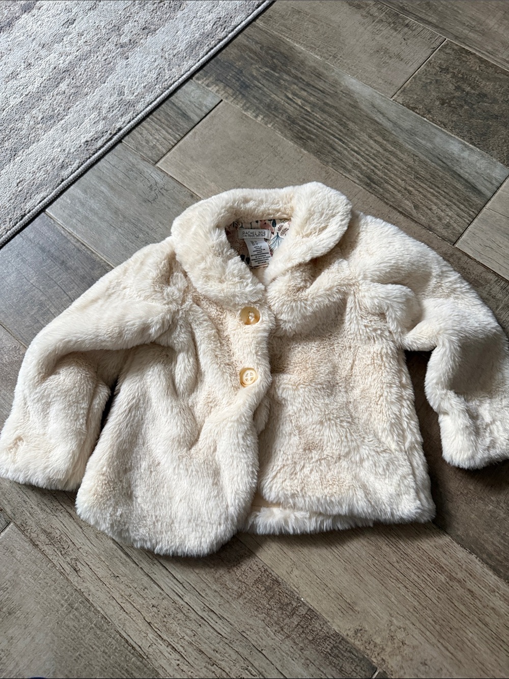 Rachel Zoe Cream Faux Fur Coat for Kids with Button Front